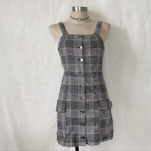 Plaid Button-Front Tank Dress - Black/White